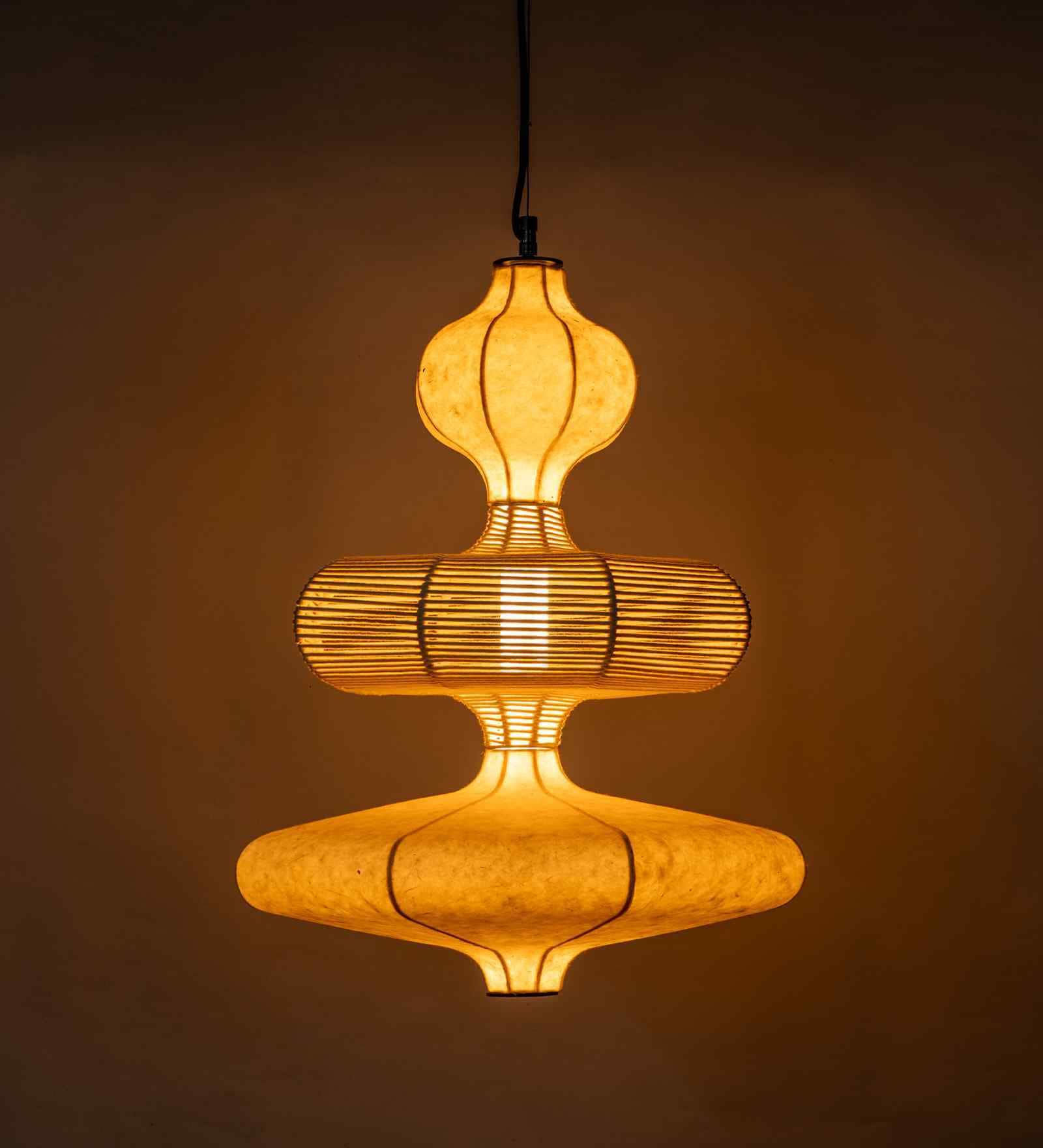 AUM-MOUNTAIN GLEAM 3 LAYER (Fibre) | Handcrafted Pendant Lamp | E27 holder } with Bulb | RIPPL Lighting